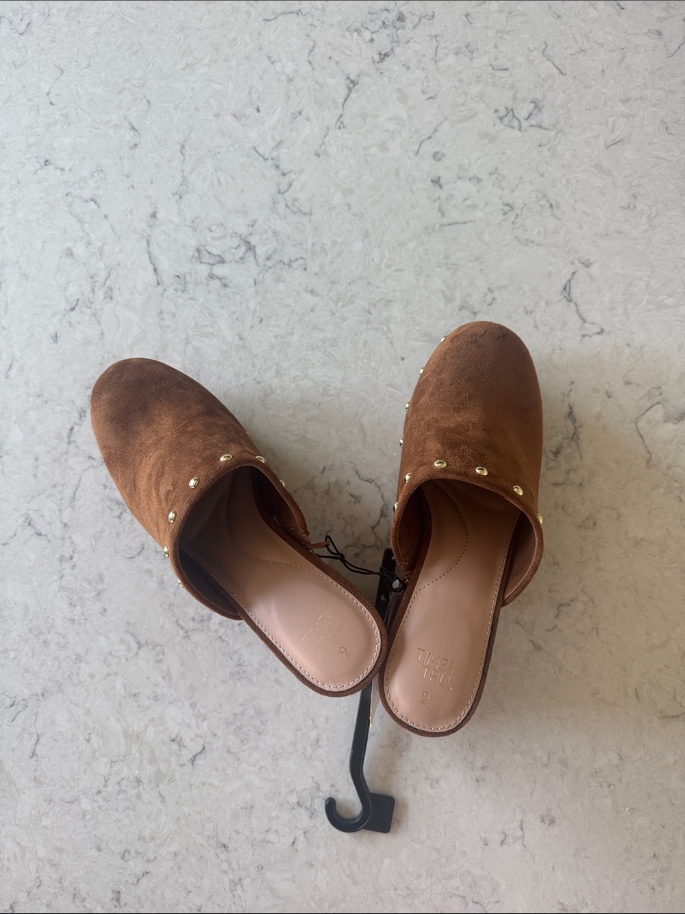NWT Time and Tru Brown Studded Suede Clog Heels w/ block heels W 11 - Picture 5 of 6